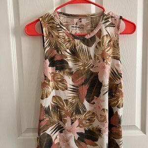 For The Republic Cream Sleeveless Tank Top with Tropical Print